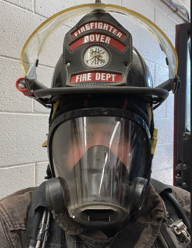 Firefighter gear and facepiece portrait