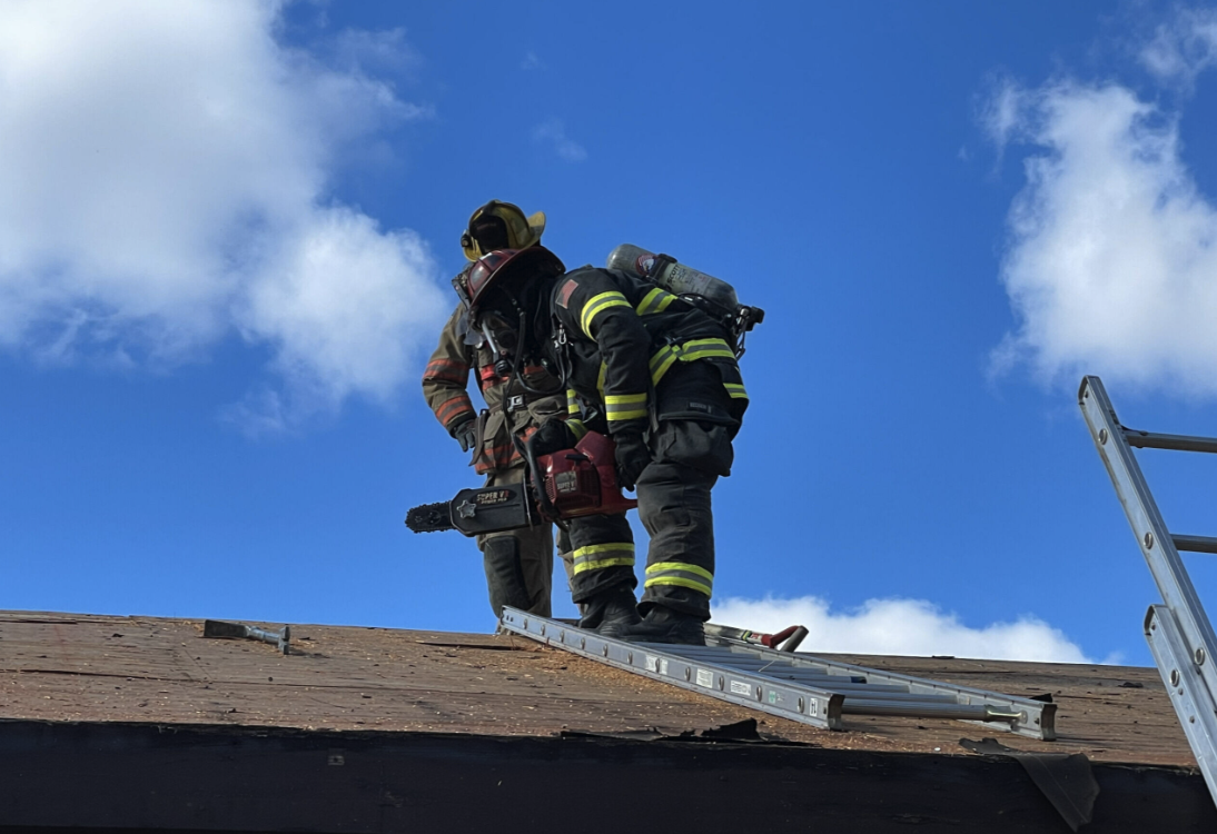 Firefighter on a roof during operations