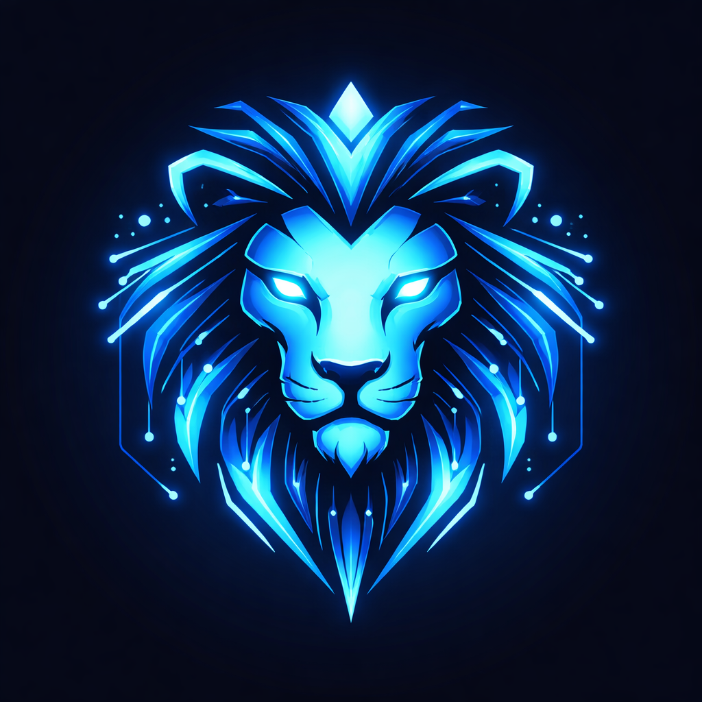 Defensive Thinking Blue Digital Lion Head